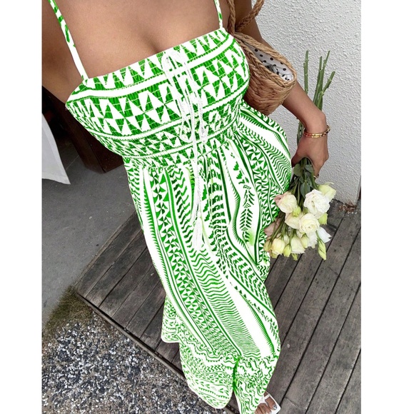 Boho Geo Print Shirred Stretchy Waist Cami Dress - Picture 1 of 13